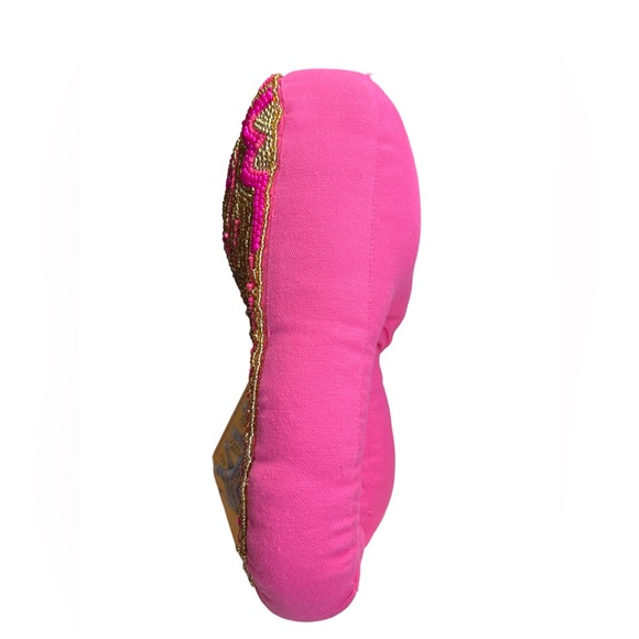 The World Traveler Collection NWT Pink & Gold Hand Beaded Elephant Pillow - Picture 3 of 9